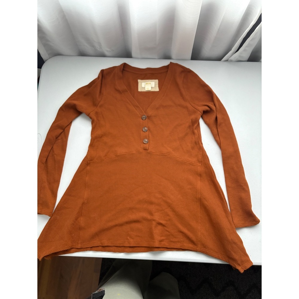 Maeve Anthropologie Burnt Orange Waffle Knit Eliza Henley‎ Tunic Top Small